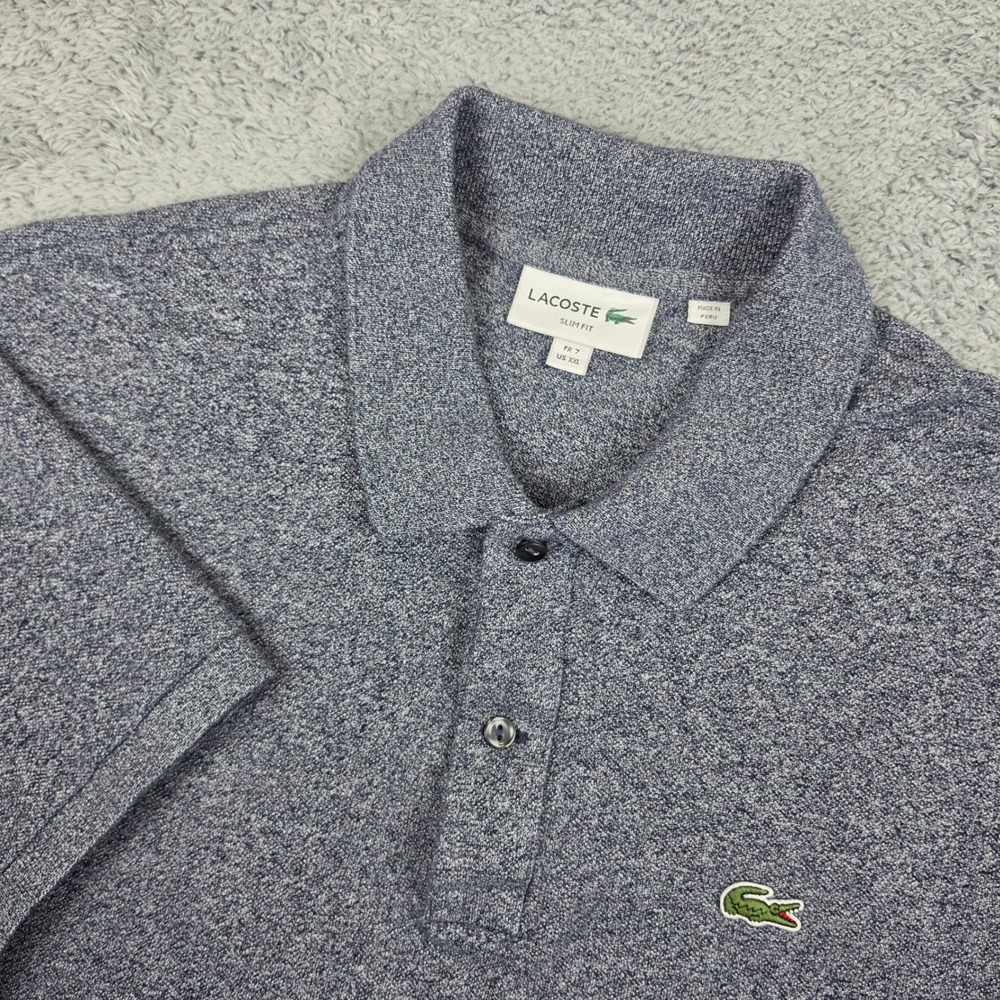 Lacoste Polo Shirt Mens XXL Blue Heather Slim Fit Short Sleeve Cotton Logo Patch